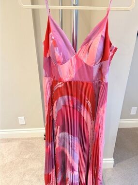 Hutch Pink & Red Pleated Midi Dress